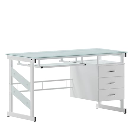 Flash Furniture Computer Desk Computer Desk w/3 Drawer Pedestal, Wht, 25-1/2" to 33" D X 29-3/4" H, 55" W X NAN-WK-017-GG